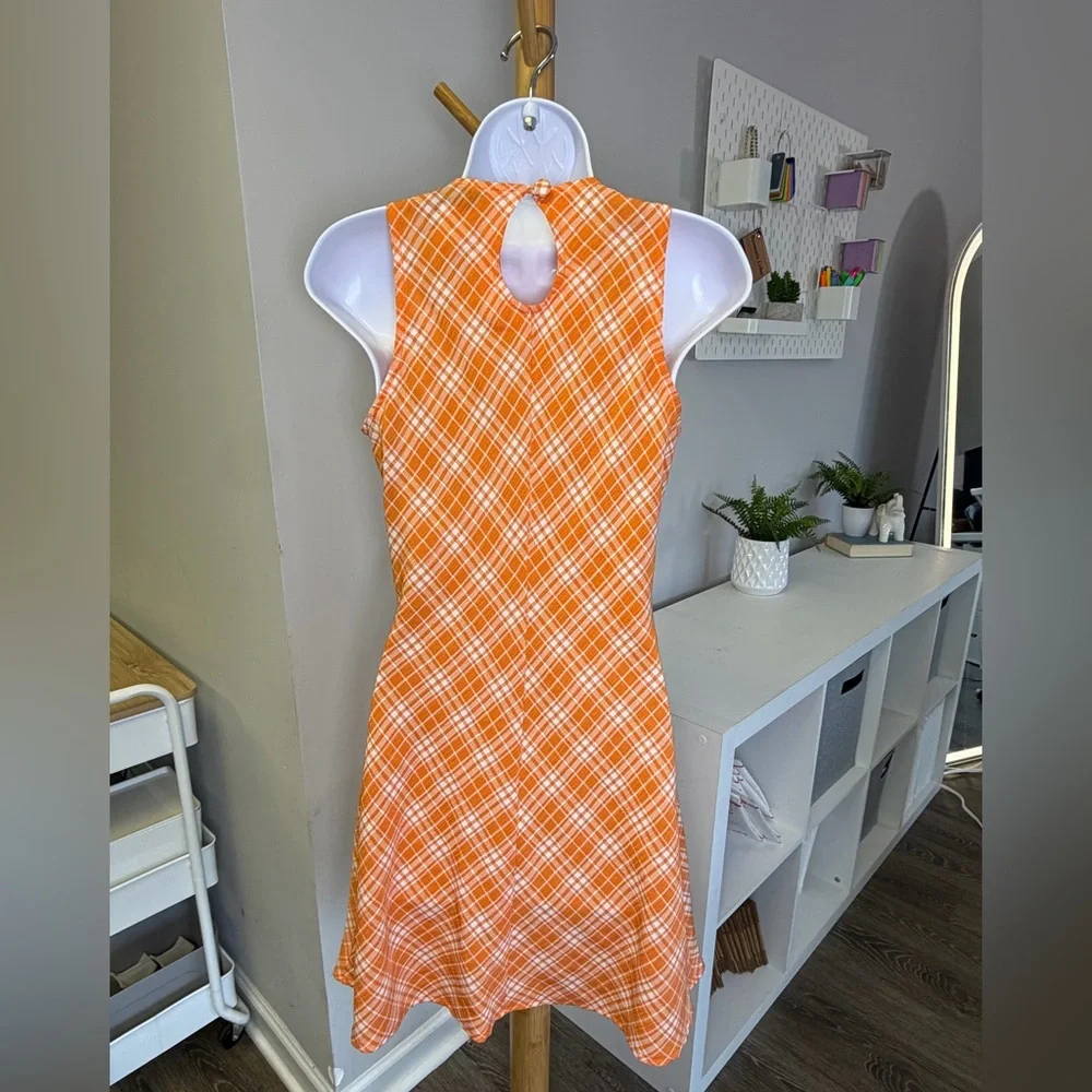 Vintage DBY Ltd Orange Plaid Sleeveless A-line Dress Sz 5